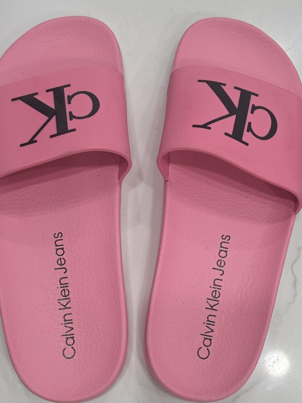 Calvin Klein Pink Slide Sandals with Black CK Logo